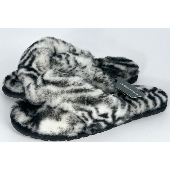 NWT EMU Australia Mayberry Sheepskin Slippers Black White Animal Print Sz 11 - Picture 3 of 4